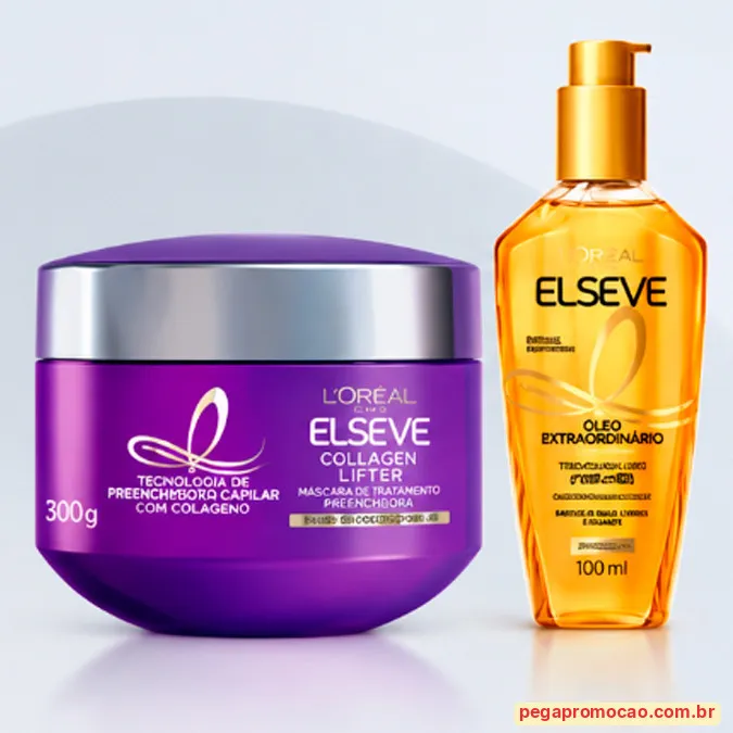Máscara Efeito Teia Collagen Lifter e Óleo Extraordinário, os dois produtos da campanha Elseve