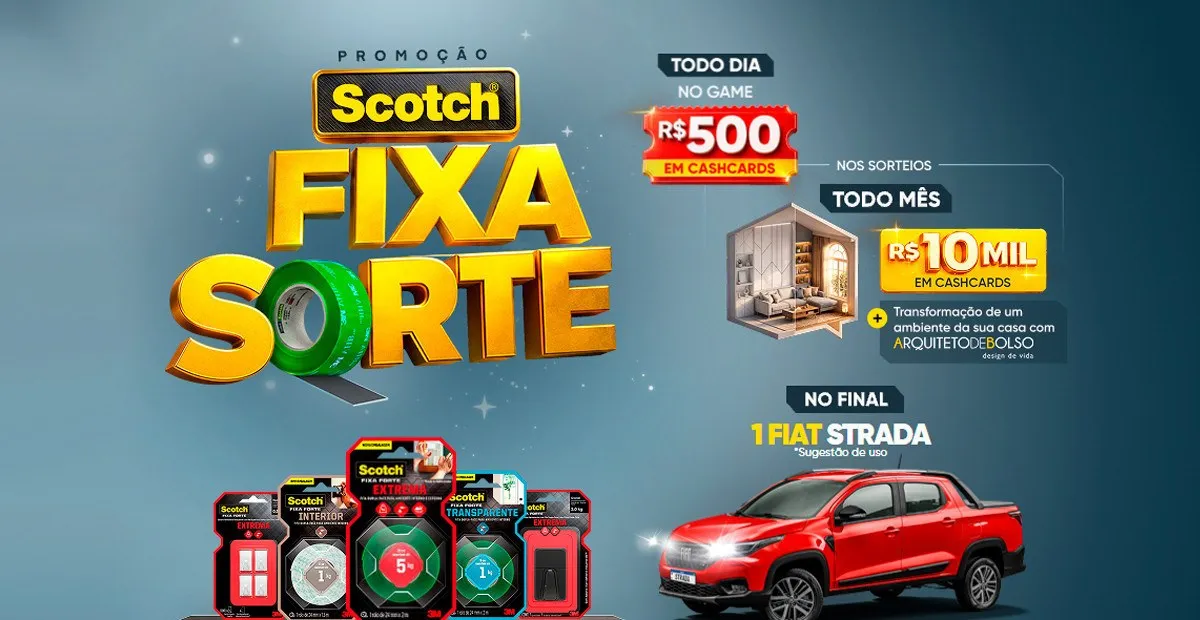 Sorteio: Promoção Scotch Fixa Sorte: compre R$ 30 em fitas e ganchos 3M e concorra a R$ 132 mil em ouro