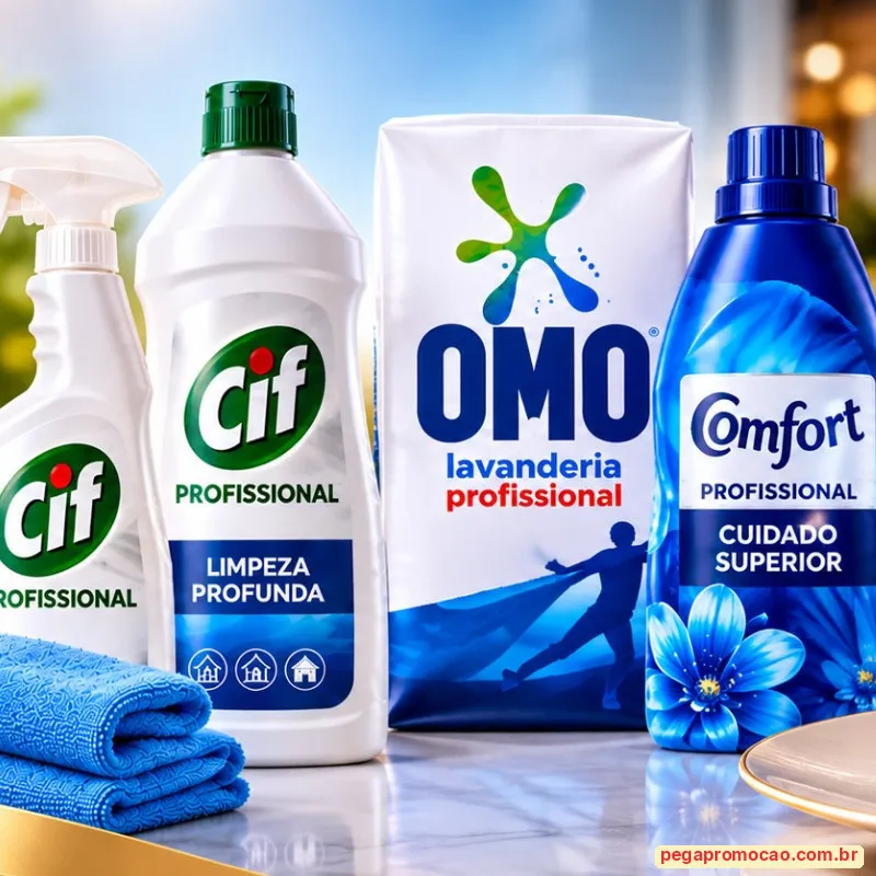 Produtos Cif Profissional, OMO Lavanderia Profissional e Comfort Profissional dos kits do concurso