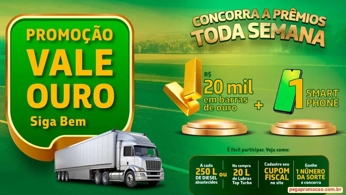 Sorteio: Sorteio Vale Ouro Siga Bem: concorra a barra de ouro de R$ 20 mil e celular